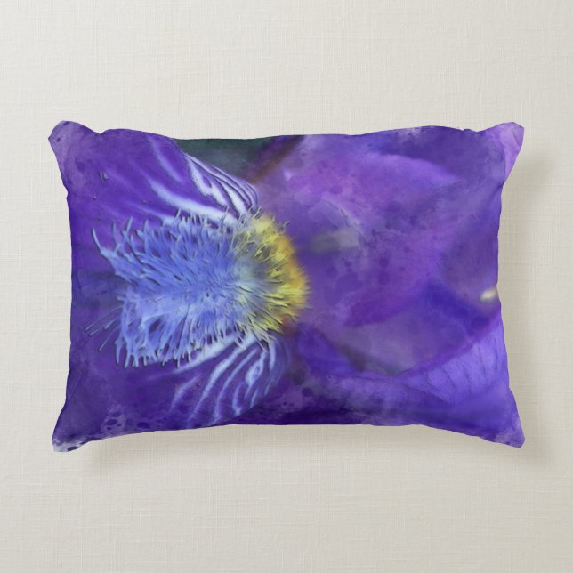 Iris Blume Lila Watercolor Dekokissen (Vorderseite)
