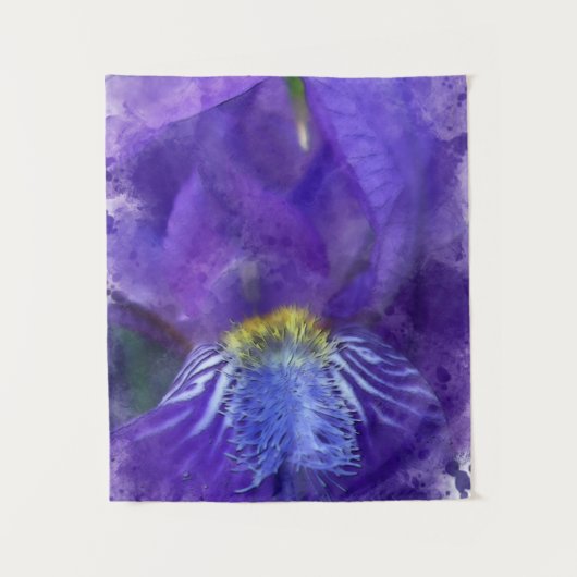 Iris Blume Lila Watercolor Wandteppich (Vorderseite)
