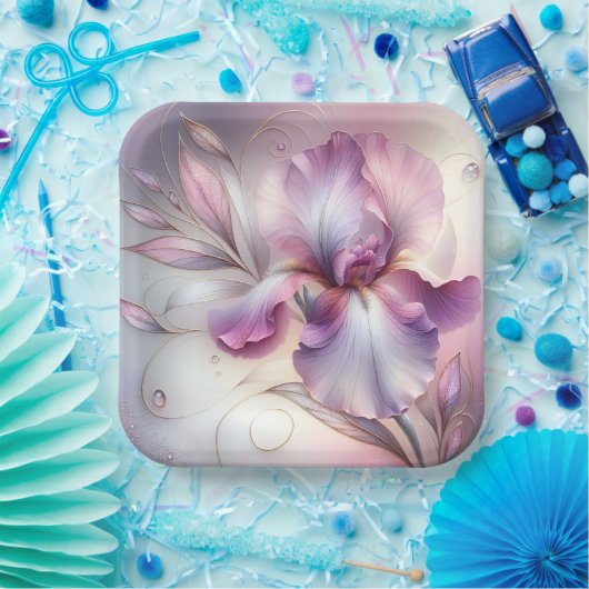 Iris-Blume mit Gold Etch Pappteller (Party)