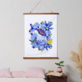 Iris-Blume mit Schmetterlingen Wandteppich Mit Holzrahmen (Schlafzimmer)