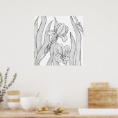 Iris-Blume mit schwarzer Tinte Poster (Küche)