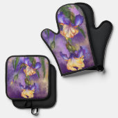 Iris Blume Oven Mitt & Pot Holder Set (Vorderseite/Rückseite)