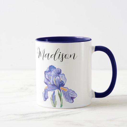 Iris Blume Tasse mit personalisiertem Namen (Stil: (Rechts)