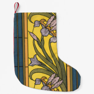 Iris-Blumen im Jugendstil Bleiglas Blau Gold Kleiner Weihnachtsstrumpf