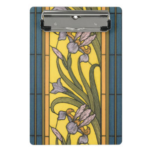 Iris-Blumen im Jugendstil Bleiglasfenster Blau Gol Mini Klemmbrett