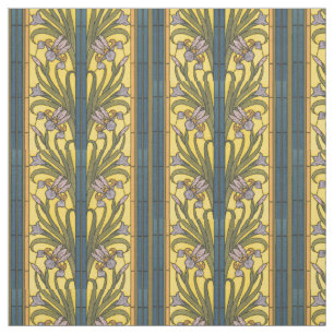 Iris-Blumen im Jugendstil Bleiverglasung Blau Gold Stoff