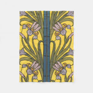 Iris-Blumen-Jugendstil-Buntglas Blau Gold Fleecedecke