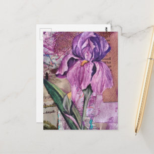 Iris-Blumen-Mixed-Media-Collage-Postkarte Postkarte