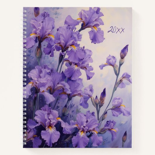 Iris-Blumen-Spiraljournal Botanisch Sommer Notizblock (Vorderseite)