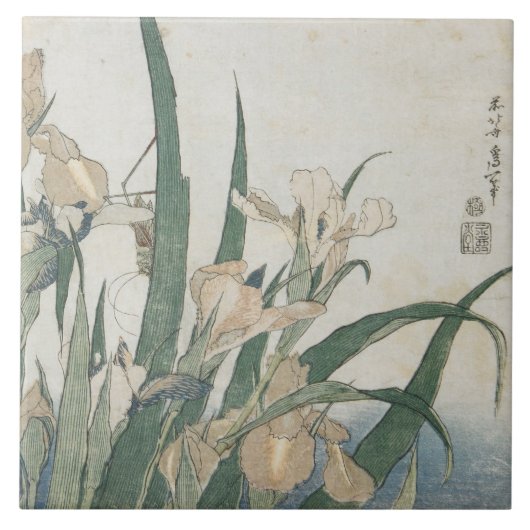 Iris-Blumen und Heuschrecke, c.1830-31 Fliese (Vorderseite)