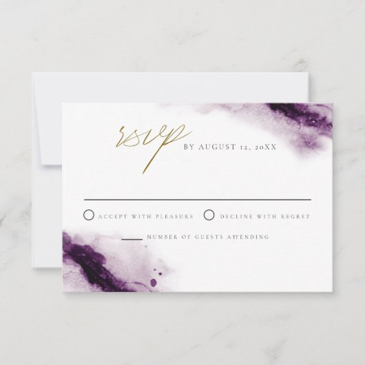 IRIS | Boho Plum Lila Gold Splash RSVP Card Einladung (Vorderseite)