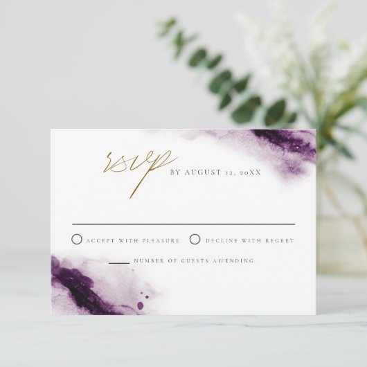 IRIS | Boho Plum Lila Gold Splash RSVP Card Einladung (Stehend Vorderseite)