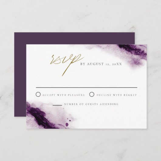 IRIS | Boho Plum Lila Gold Splash RSVP Card Einladung (Vorne/Hinten)