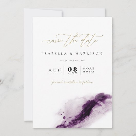 IRIS Boho Plum Lila Gold Splash Save the Date Einladung (Vorderseite)