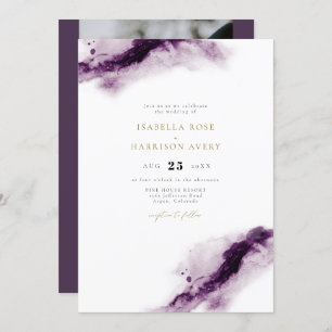IRIS   Boho Plum Lila Gold Watercolor Wedding Einladung