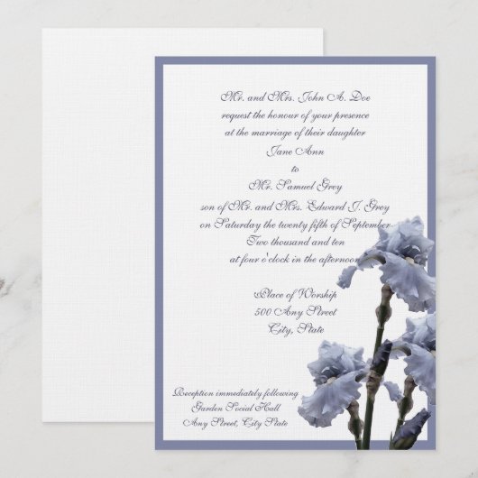 Iris Bouquet/Blue Einladung (Vorne/Hinten)