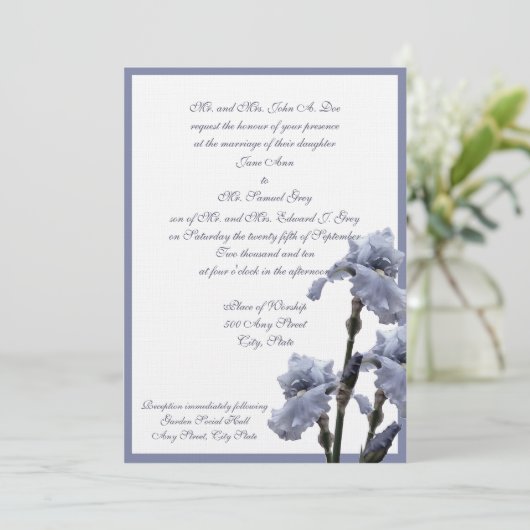 Iris Bouquet/Blue Einladung (Stehend Vorderseite)