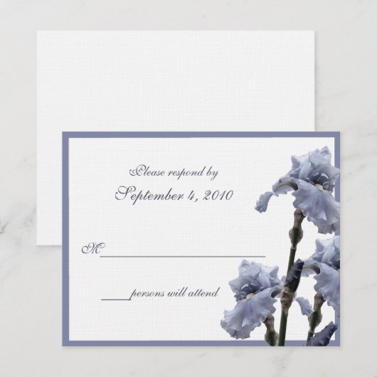 Iris Bouquet/Blue RSVP Karte (Vorne/Hinten)