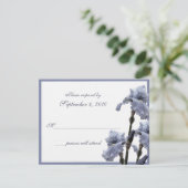 Iris Bouquet/Blue RSVP Karte (Stehend Vorderseite)