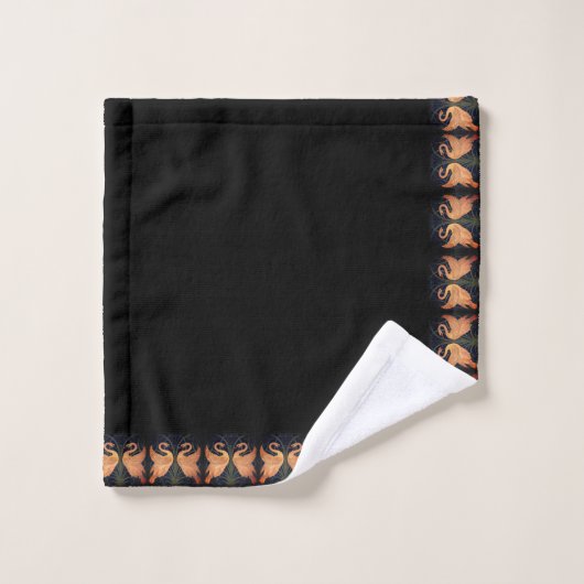 Iris Crane Black Peach Gold Badhandtuch Set (Waschlappen)