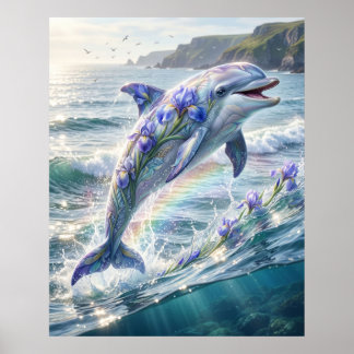 Iris Delphin Ozean Blüte Poster