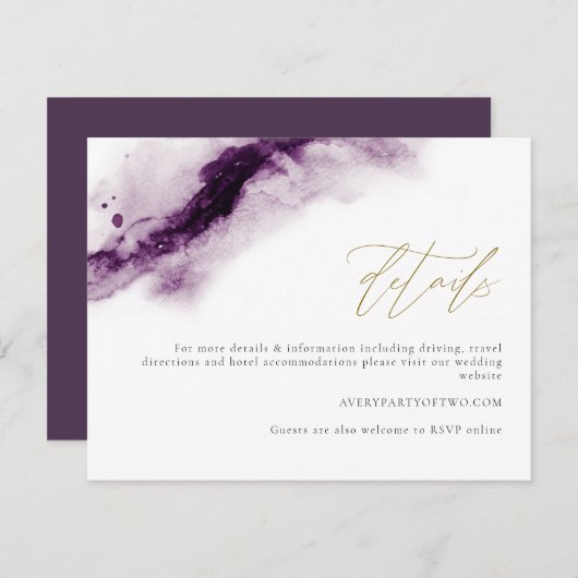 IRIS | Details zur Boho Plum Lila Gold Splash Card Einladung (Vorne/Hinten)