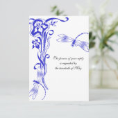 Iris & Dragonfly Royal Blue Wedding Reply RSVP Karte (Stehend Vorderseite)
