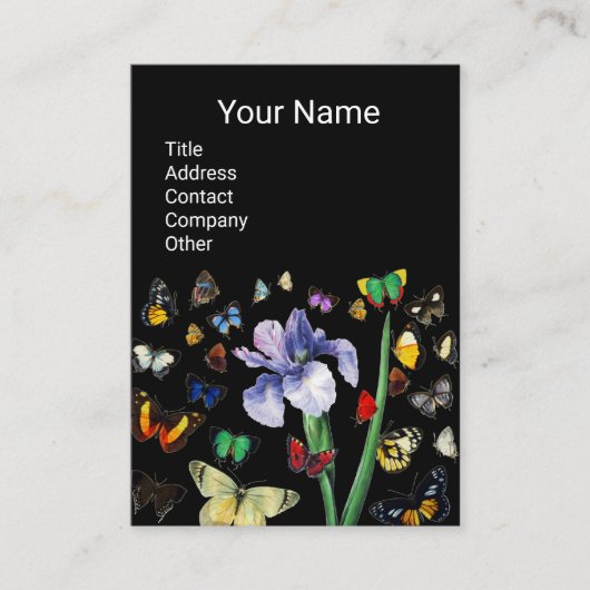 IRIS,FARBSCHÜTTERFLITTEN Schwarze Blütenmonogramm Visitenkarte (Vorderseite)