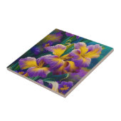 Iris Floral Lila und goldblaugrüne Blätter Fliese (Seite)