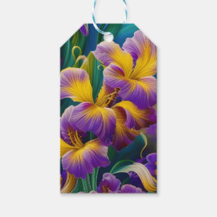 Iris Floral Lila und goldblaugrüne Blätter Geschenkanhänger