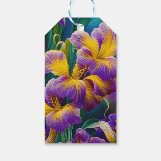 Iris Floral Lila und goldblaugrüne Blätter Geschenkanhänger (Vorderseite)