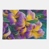 Iris Floral Lila und goldblaugrüne Blätter Geschirrtuch (Horizontal)