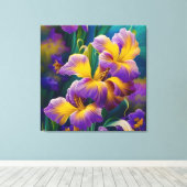 Iris Floral Lila und goldblaugrüne Blätter Leinwanddruck (Insitu (Holzboden))