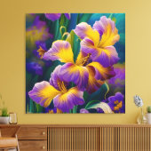 Iris Floral Lila und goldblaugrüne Blätter Leinwanddruck (Insitu (Wohnzimmer))