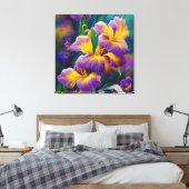 Iris Floral Lila und goldblaugrüne Blätter Leinwanddruck (Insitu (Schlafzimmer))