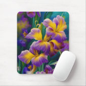 Iris Floral Lila und goldblaugrüne Blätter Mousepad (Mit Mouse)