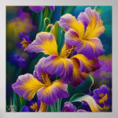 Iris Floral Lila und goldblaugrüne Blätter Poster (Vorne)