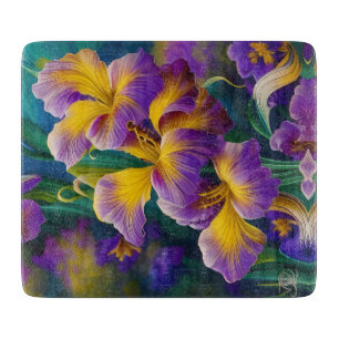 Iris Floral Lila und goldblaugrüne Blätter Schneidebrett