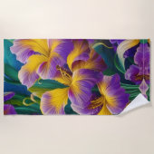 Iris Floral Lila und goldblaugrüne Blätter Strandtuch (Vorderseite)
