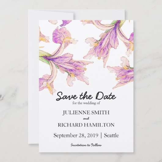Iris floral Moderne botanische Hochzeit retten Dat Save The Date (Vorderseite)