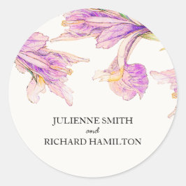 Iris Floral Moderner Botanischer Hochzeitsticker Runder Aufkleber