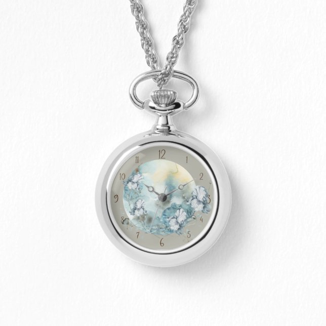 Iris Floral Moon Necklace Watch Armbanduhr (Vorderseite)