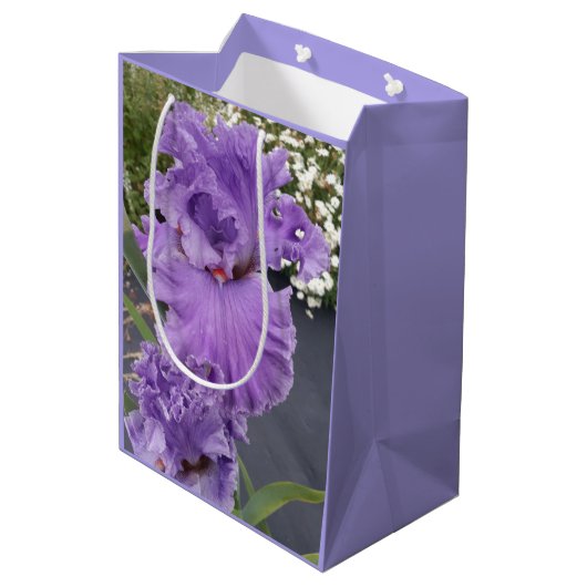 Iris Flower Flowers Purple Lavender Lilac Floral Mittlere Geschenktüte (Rückseite Schrägansicht)