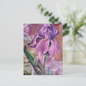 Iris Flower mixed media collage Postcard Postkarte (Stehend Vorderseite)