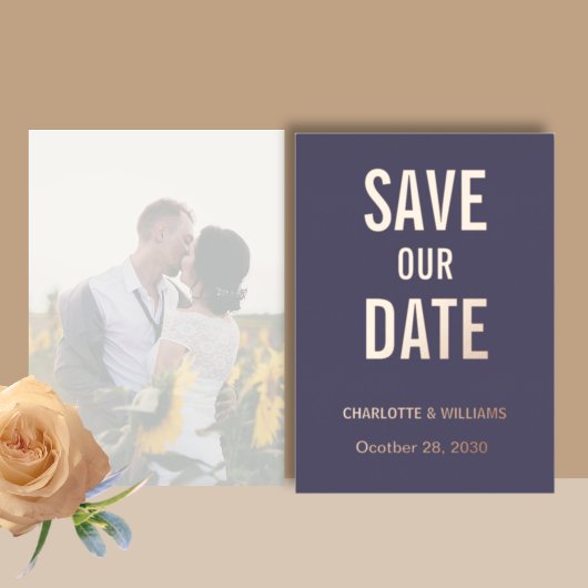 Iris Foto Overlay Save the Date Rose Gold Folieneinladung