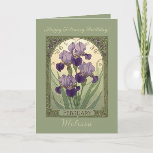 Iris-Geburtstagsblumen Februar Jugendstil Karte (Vorderseite)