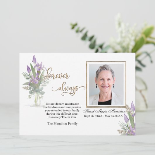 Iris - Gold Beileid Danke für Ihr Personalisiertes (Stehend Vorderseite)