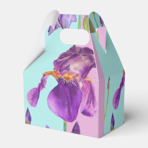 Iris-Hochzeitstorte Favor Box Violett Aqua Blumen Geschenkschachtel