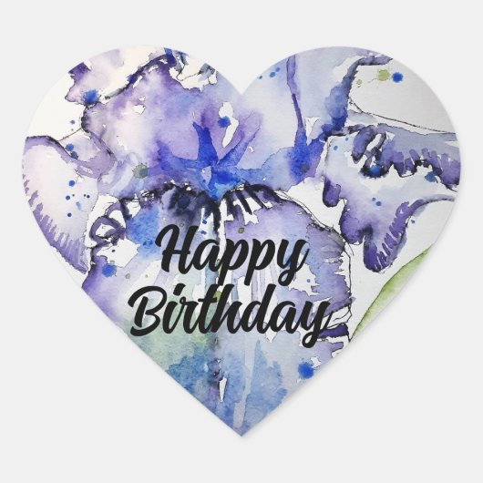 Iris Irises Lila Blume Floral Blue Waterolor Herz-Aufkleber (Vorderseite)