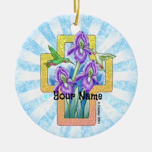 Iris-Kreuz-Christen-Schmuck Keramik Ornament (Vorne)